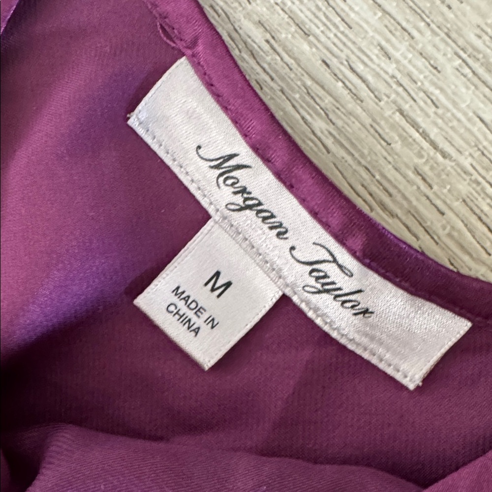 Vintage Morgan Taylor Embroidered Satin Nightgown Dress Purple Floral Medium Y2K - Picture 9 of 11